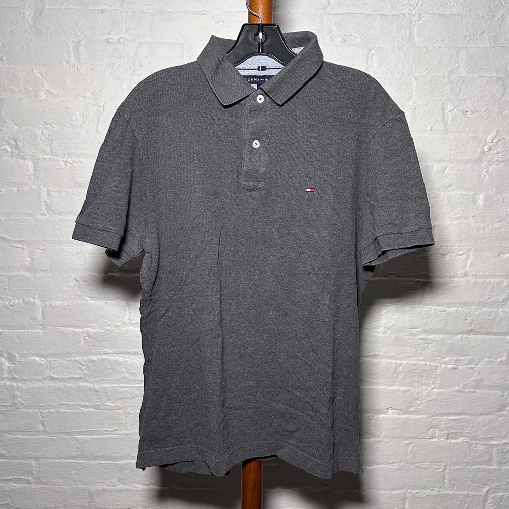 Tommy Hilfiger custom fit logo polo shirt dark gray